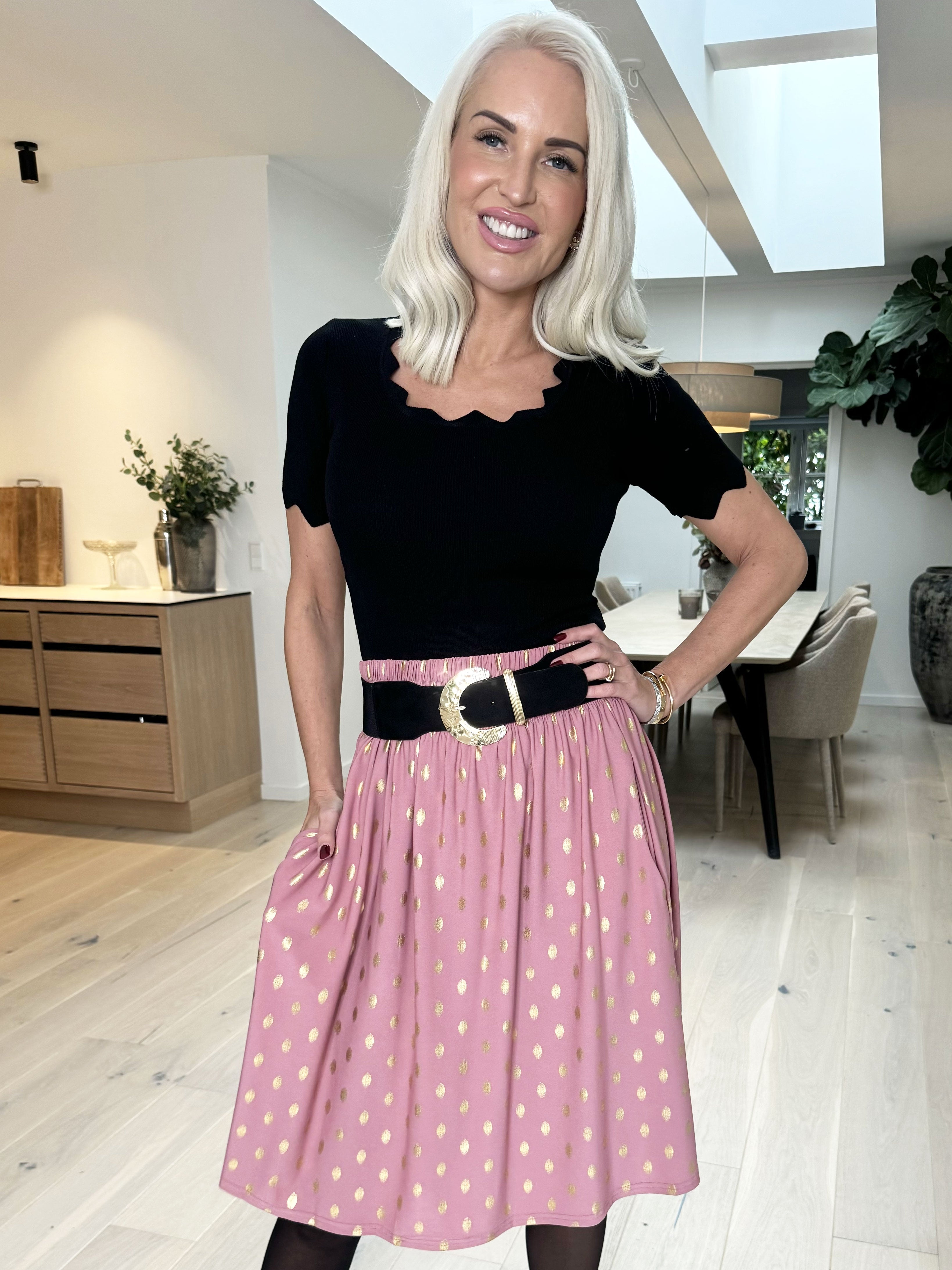 Pams Gold Dot Skirt - Nederdel i krølfrit stof med lommer